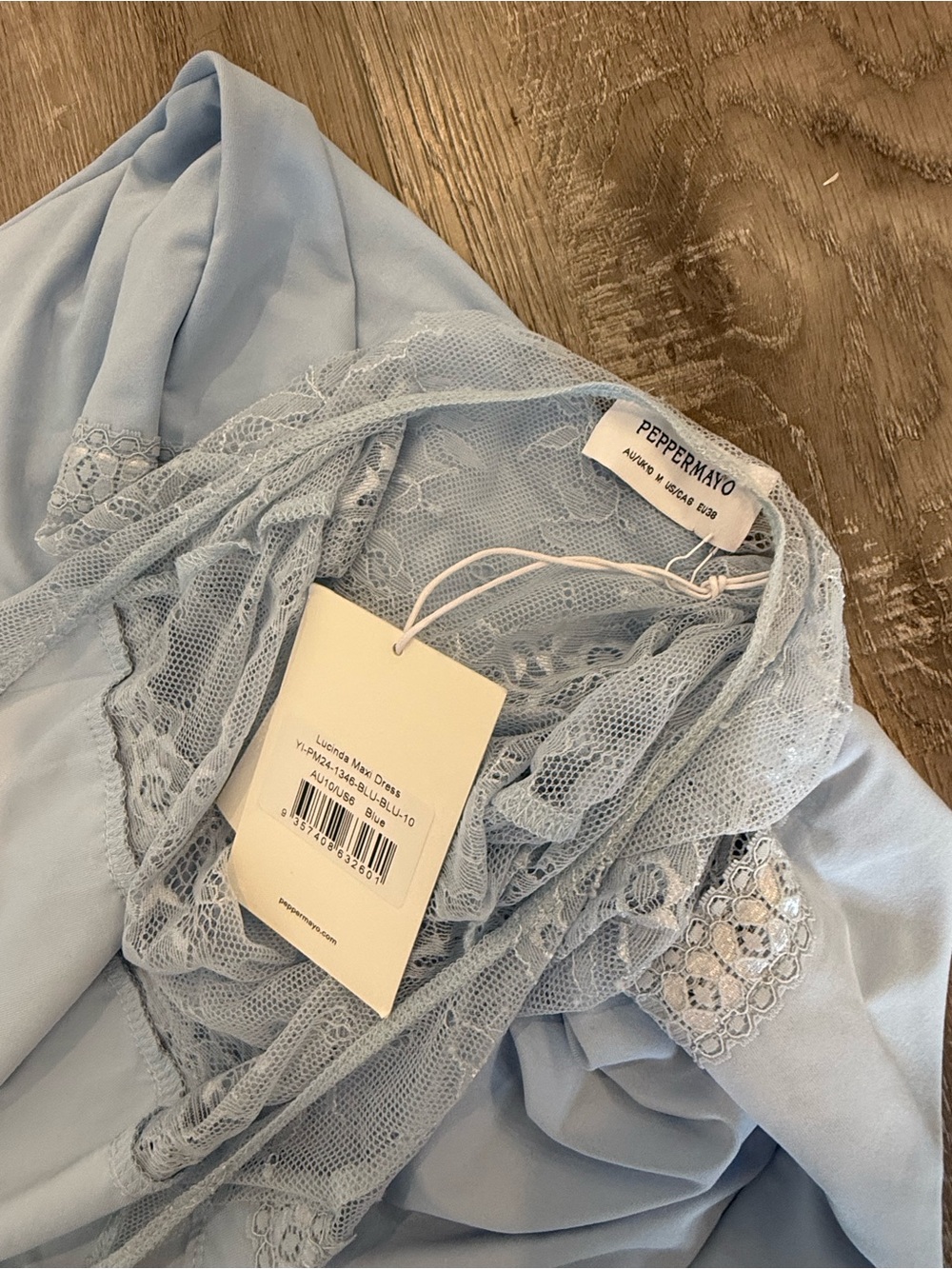 NWT Peppermayo Baby Blue Lace Panel Maxi Dress - Picture 6 of 10
